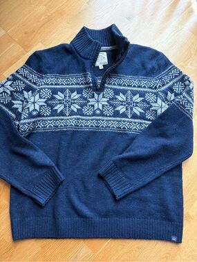 Fat Face Men's Navy Fair Isle Quarter Zip Sweater